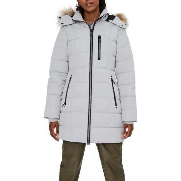 Noize Jackets & Blazers - Noize Hannah Ice Gray Faux Fur Trim Hooded Parka Coat Size Small NWT Ice Glacé